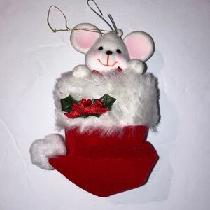 Vintage Avon Peek-a-boo‎ Mouse Red and White Holiday Ornament